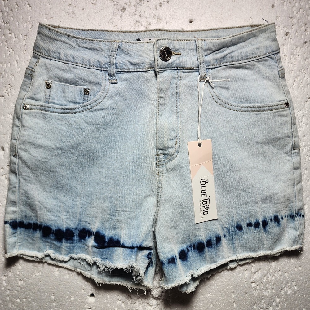 Blue Topic Shorts Womens Large Blue Denim Collection Pockets Button Zip Raw Hem